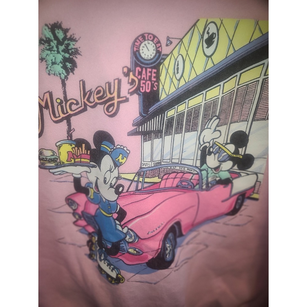 Vintage Mickey Mouse Sweatshirt Fruit of the Loom Cafe 50s Pink Large USA Made